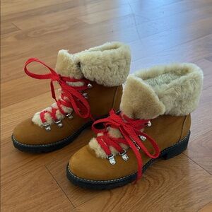 J. Crew Brown Winter Boots with Red Accents